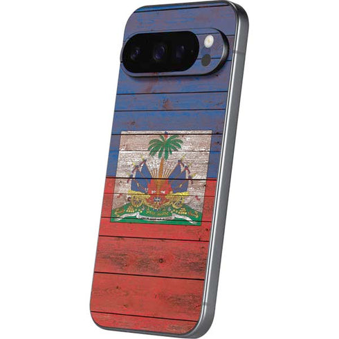 Haiti Flag Dark Wood Google Pixel 9 Pro Skin